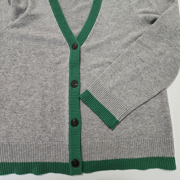 BODEN Alma Contrast Trim Cardigan Gray Green Women's Large Preppy - Picture 9 of 11